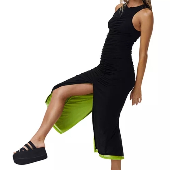 SIMON MILLER MESH Zeet Midi Dress Size Small Reversible Black Lime Green - Picture 4 of 8